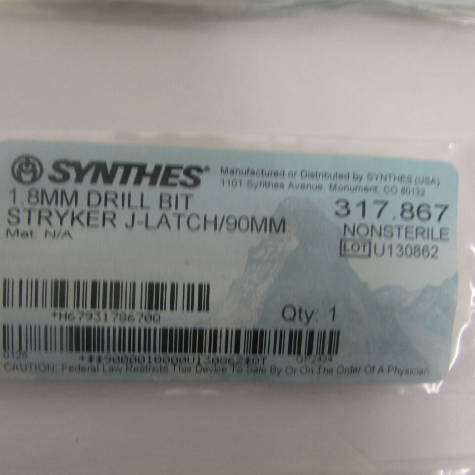 317.867 - SYNTHES - 1.8mm drill bit stryker j-latch/90mm, () - ( Expiry Date: EACH )