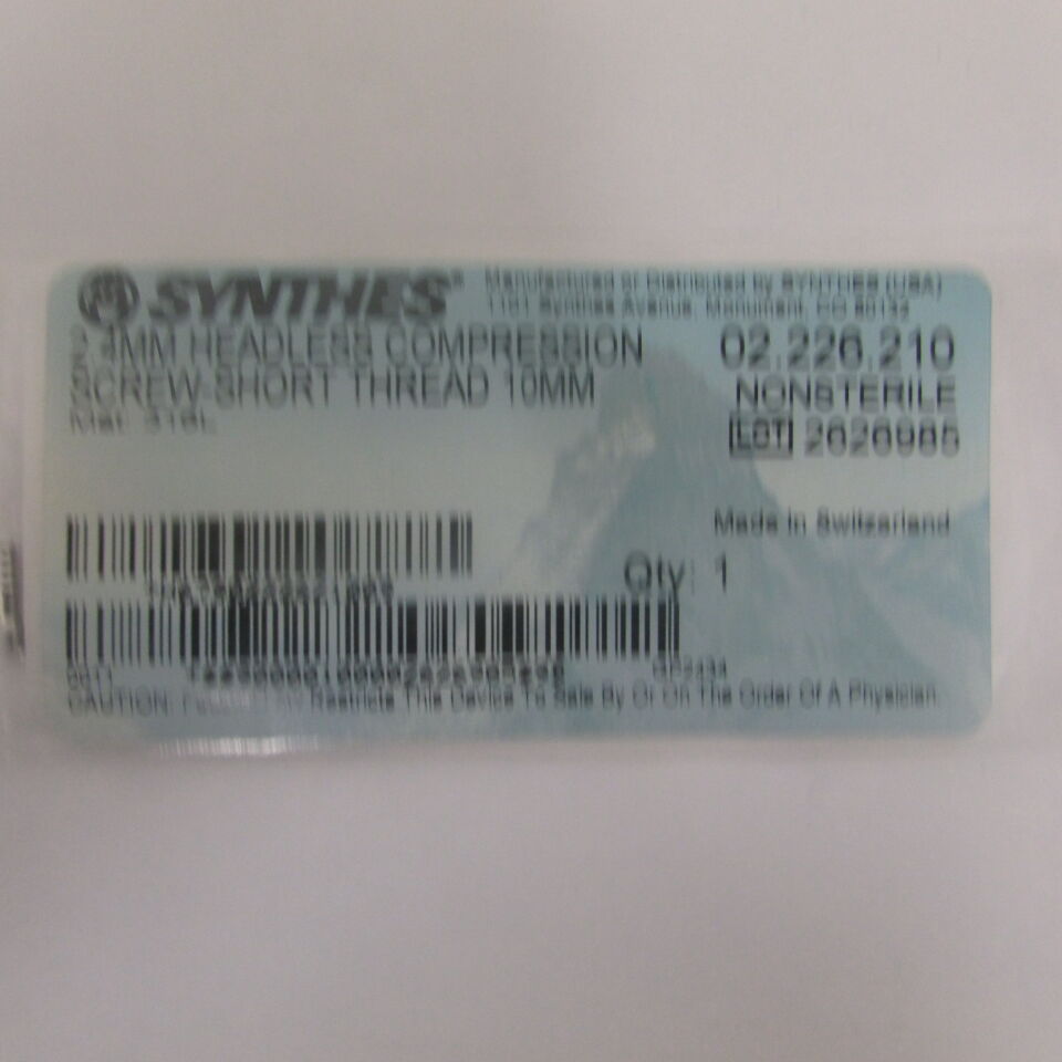 02.226.210 - SYNTHES - 2.4mm headless compression screw-short thread 10mm, () - ( Expiry Date: EACH )