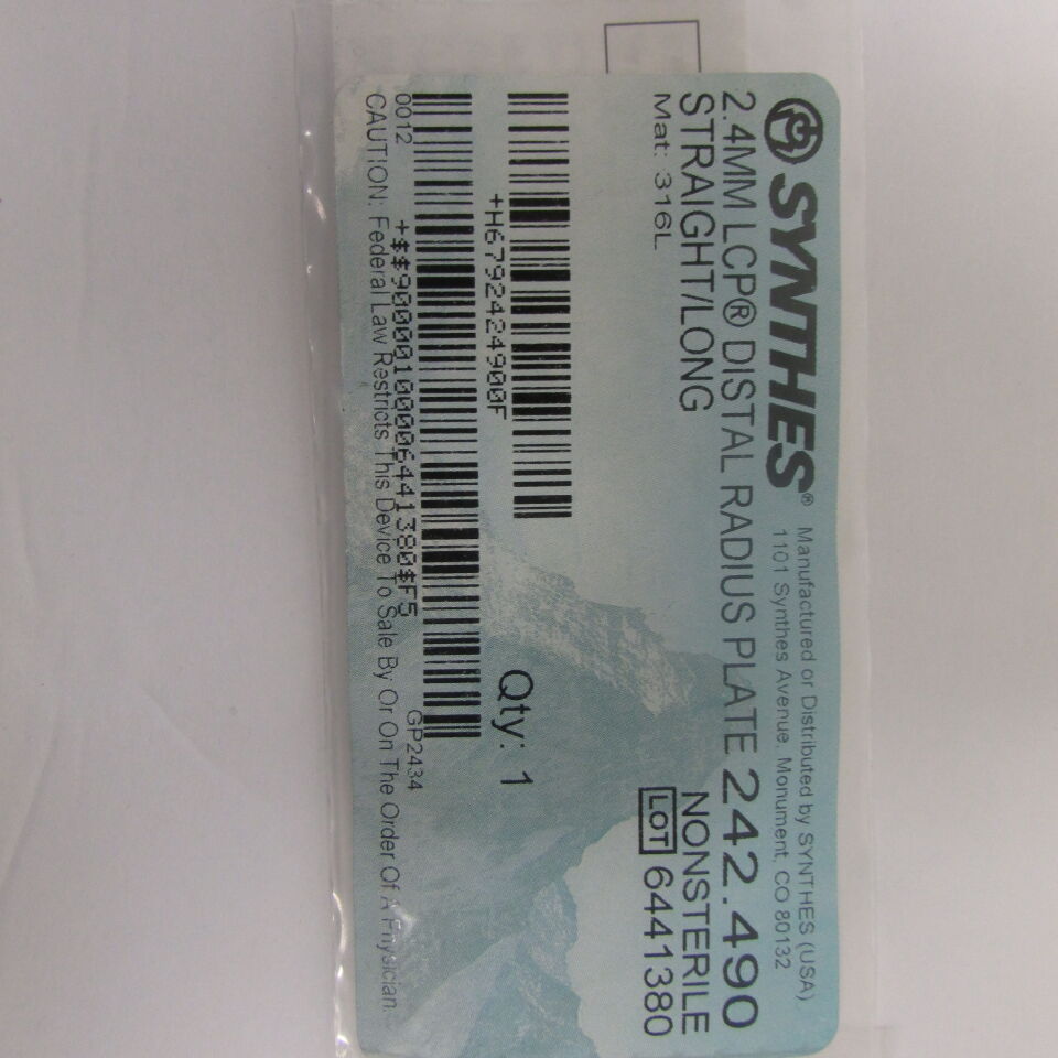242.49 - SYNTHES - 2.4mm lcp distal radius plate straight long, () - ( Expiry Date: EACH )