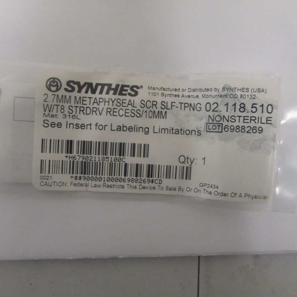 02.118.510 - SYNTHES - 2.7mm metaphyseal scr slf-tpng w/t8 strdrv recess/10mm, () - ( Expiry Date: EACH )