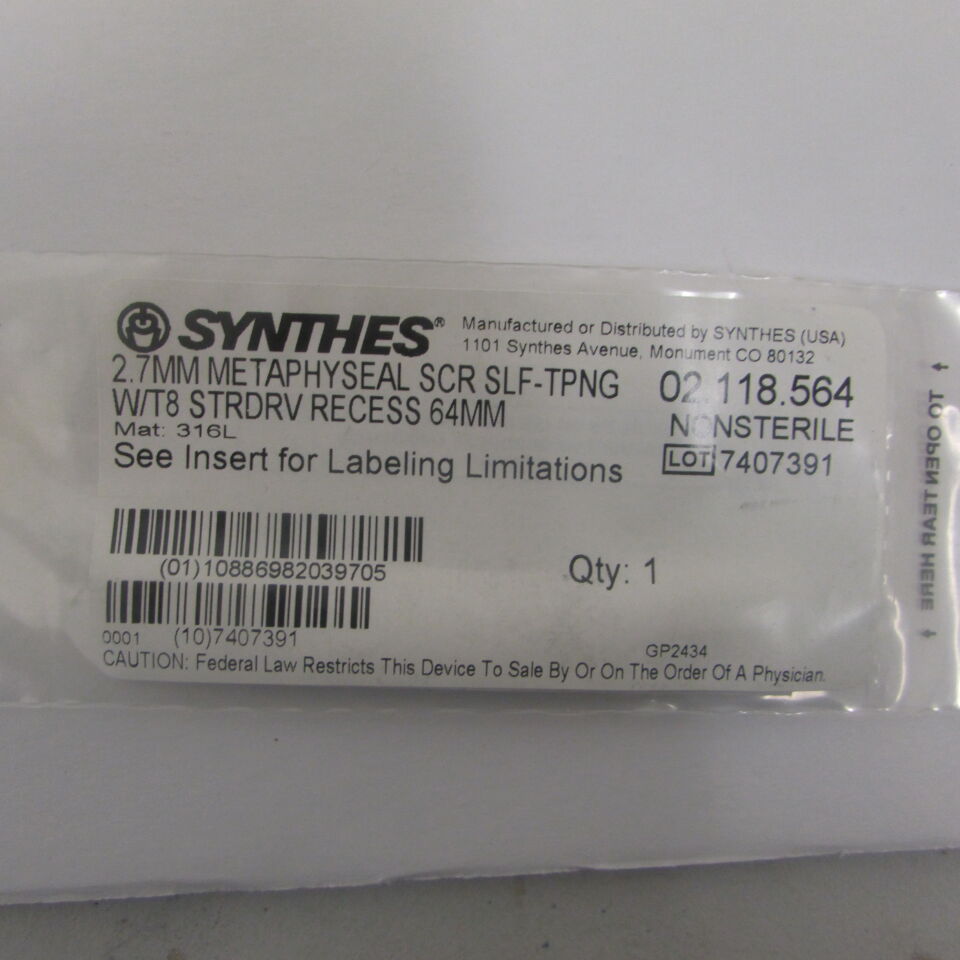 02.118.564 - SYNTHES - 2.7mm metaphyseal scr slf-tpng w/t8 strdrv recess/64mm, () - ( Expiry Date: EACH )