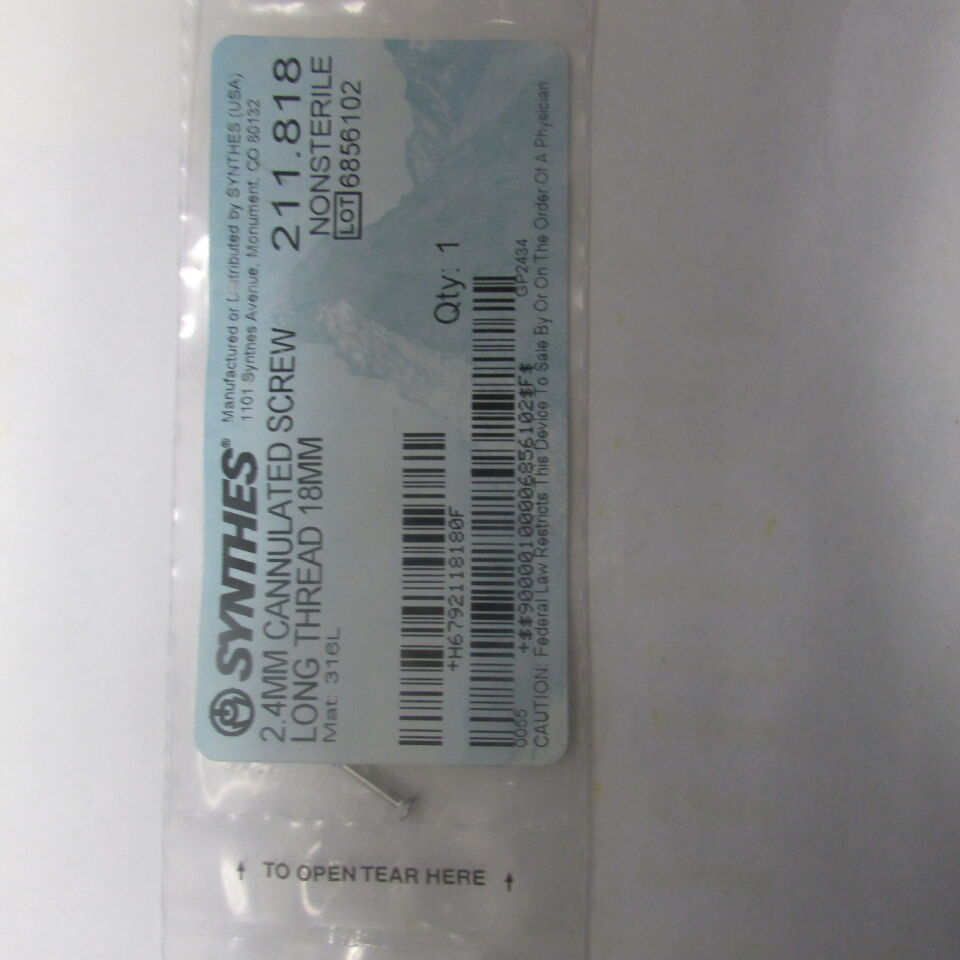 211.818 - SYNTHES - 3.5mm cortex screw self-tapping 18mm, () - ( Expiry Date: EACH )