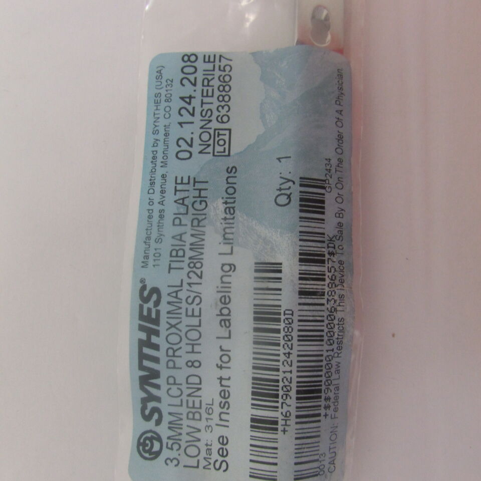 02.124.208 - SYNTHES - 3.5mm lcp proximal tibia plate low bend 8 holes/128mm/right, () - ( Expiry Date: EACH )