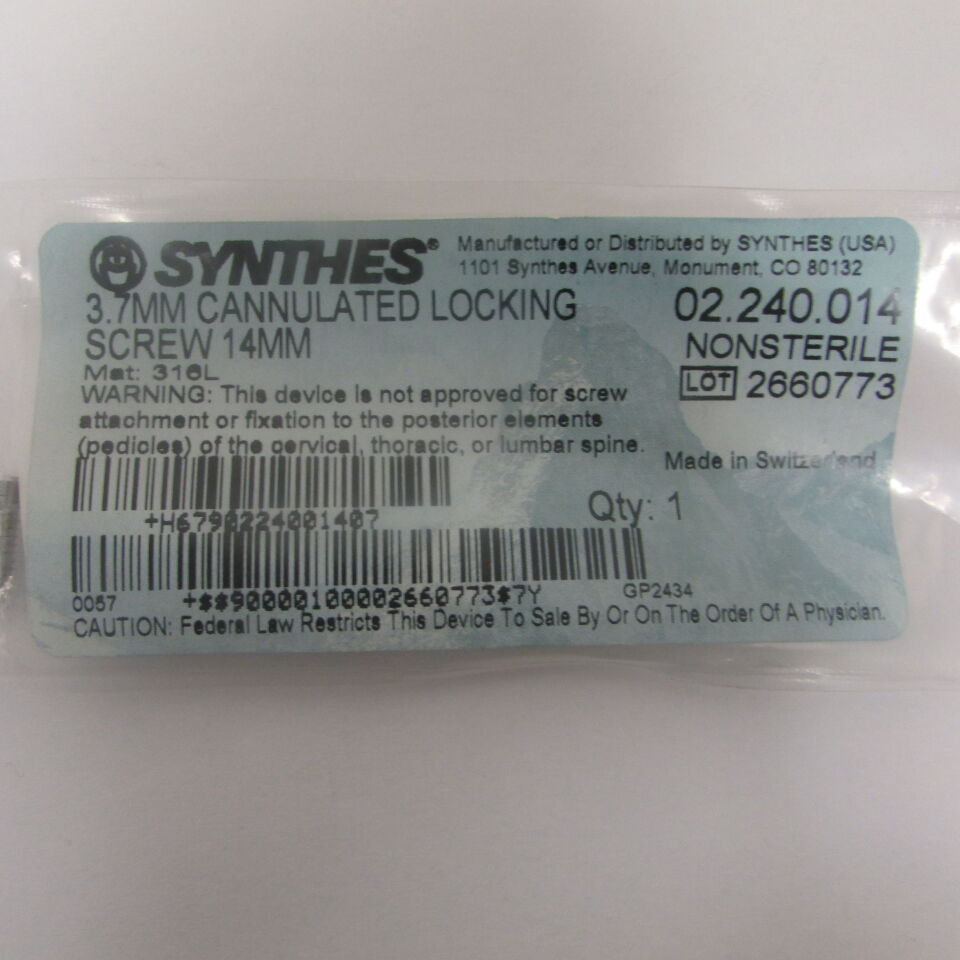 02.240.014 - SYNTHES - 3.7mm cannulated locking screw 14mm, () - ( Expiry Date: EACH )