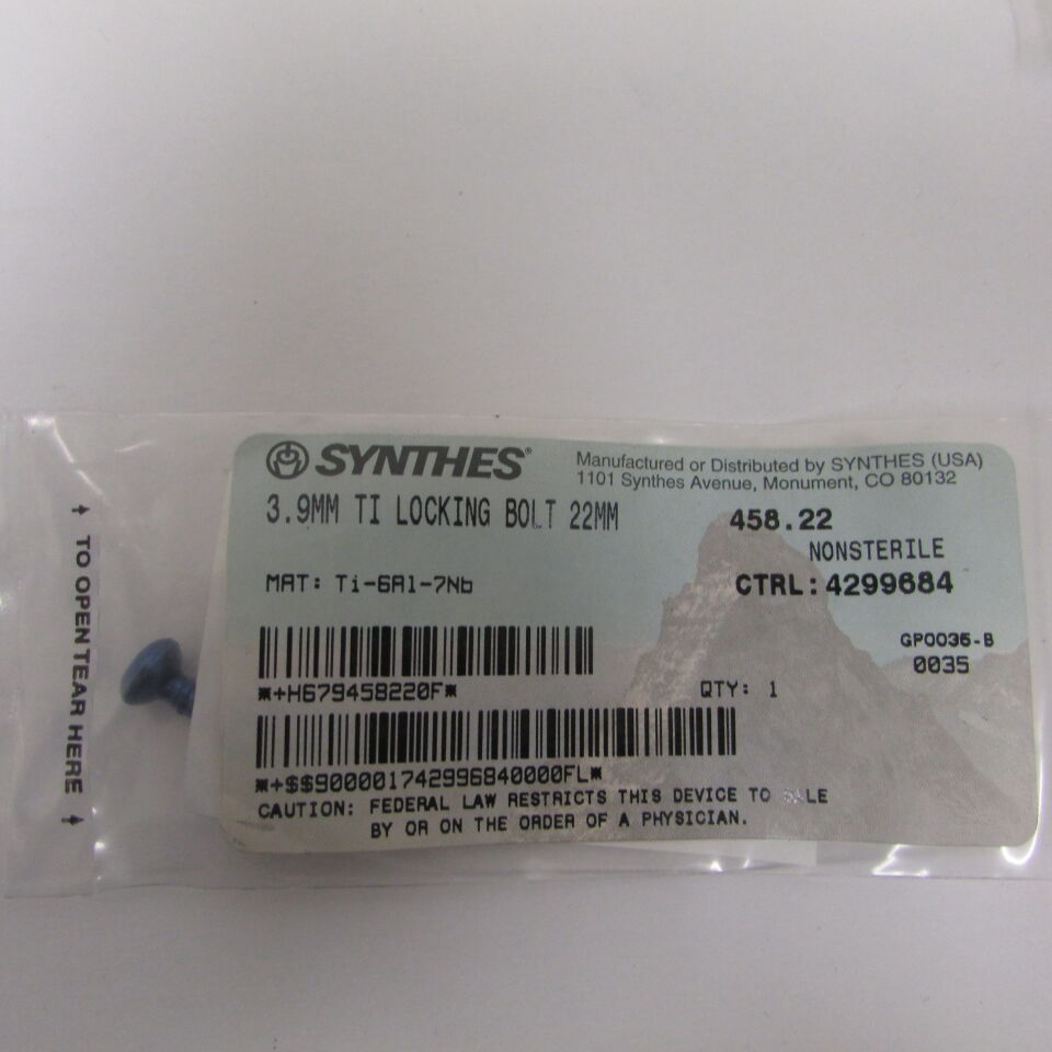 458.22 - SYNTHES - 3.9mm ti locking bolt 22mm, () - ( Expiry Date: EACH )