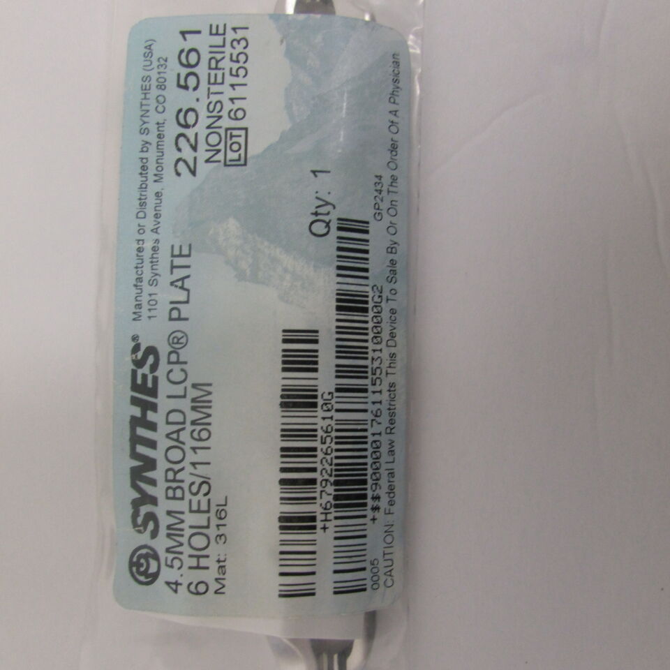 226.561 - SYNTHES - 4.5mm broad lcp plate 6 holes 116mm, () - ( Expiry Date: EACH )