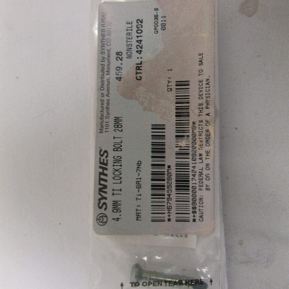 459.28 - SYNTHES - 4.9mm ti locking bolt 28mm, () - ( Expiry Date: EACH )