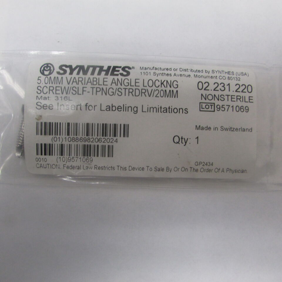 02.231.220 - SYNTHES - 5.0mm variable angle lockng screw/slf-tpng/strdrv/20mm, () - ( Expiry Date: EACH )