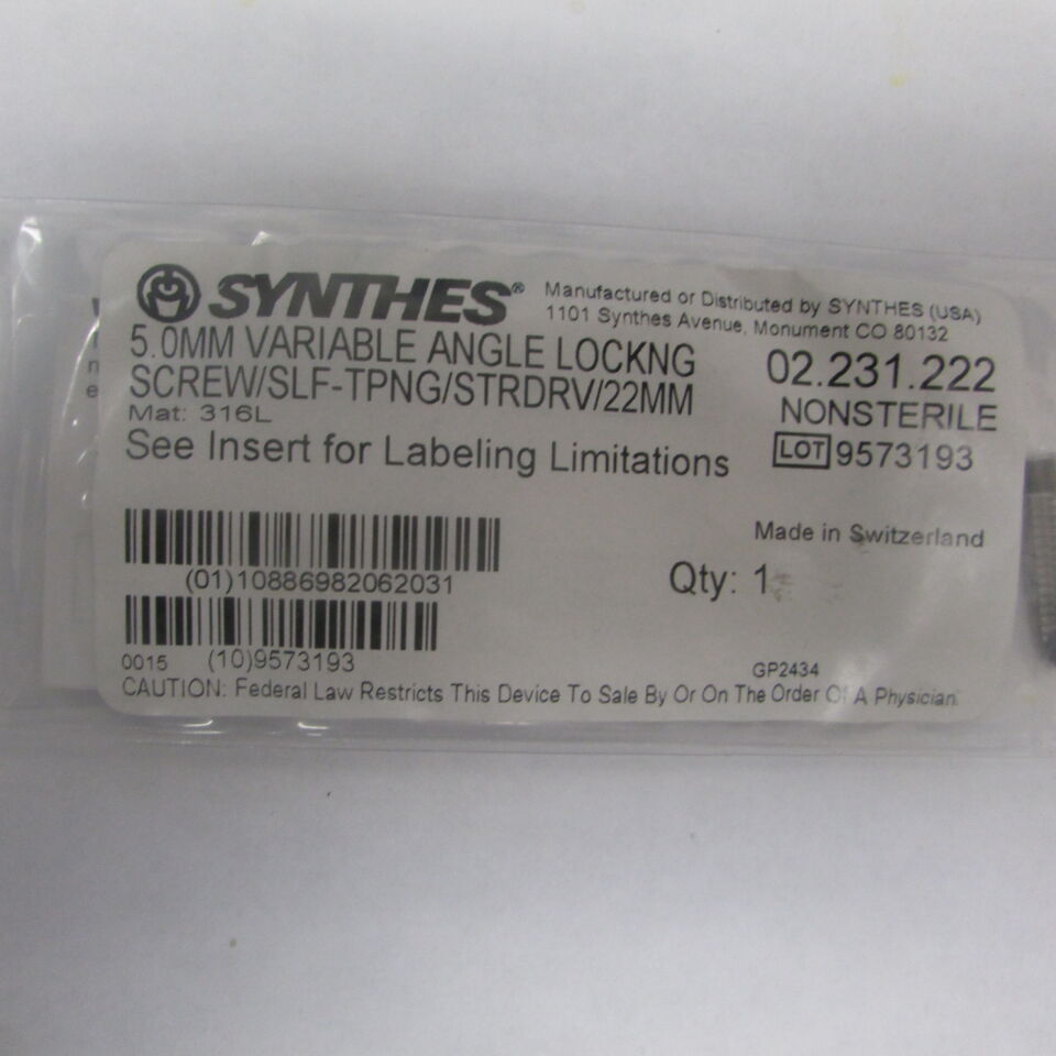 02.231.222 - SYNTHES - 5.0mm variable angle lockng screw/slf-tpng/strdrv/22mm, () - ( Expiry Date: EACH )