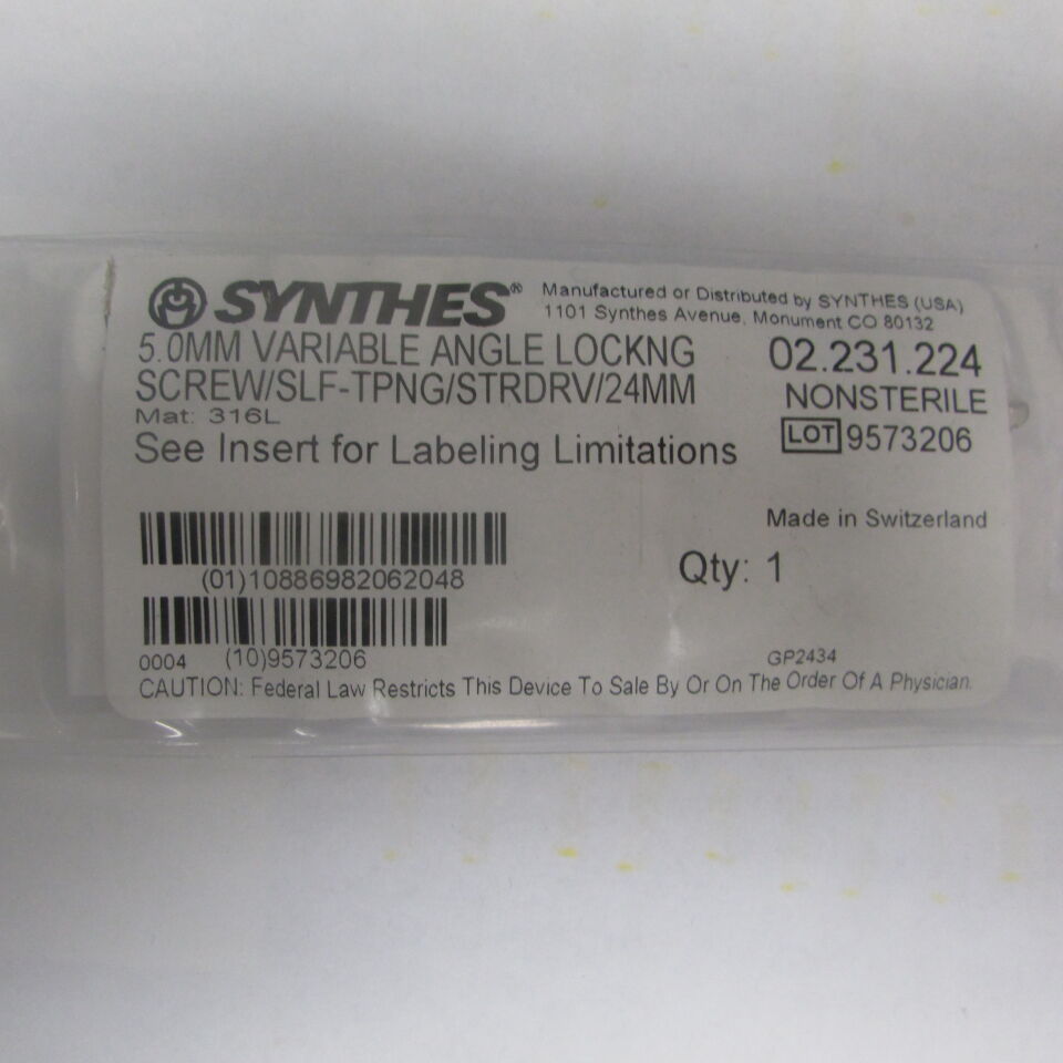02.231.224 - SYNTHES - 5.0mm variable angle lockng screw/slf-tpng/strdrv/24mm, () - ( Expiry Date: EACH )
