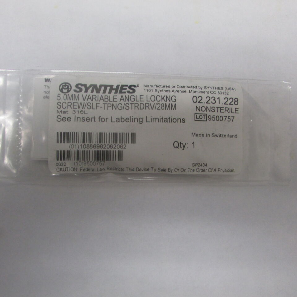 02.231.228 - SYNTHES - 5.0mm variable angle lockng screw/slf-tpng/strdrv/28mm, () - ( Expiry Date: EACH )