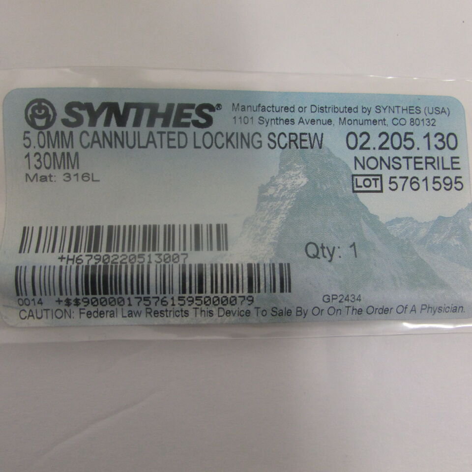 02.205.130 - SYNTHES - 5mm cannulated locking screw 130mm, () - ( Expiry Date: EACH )