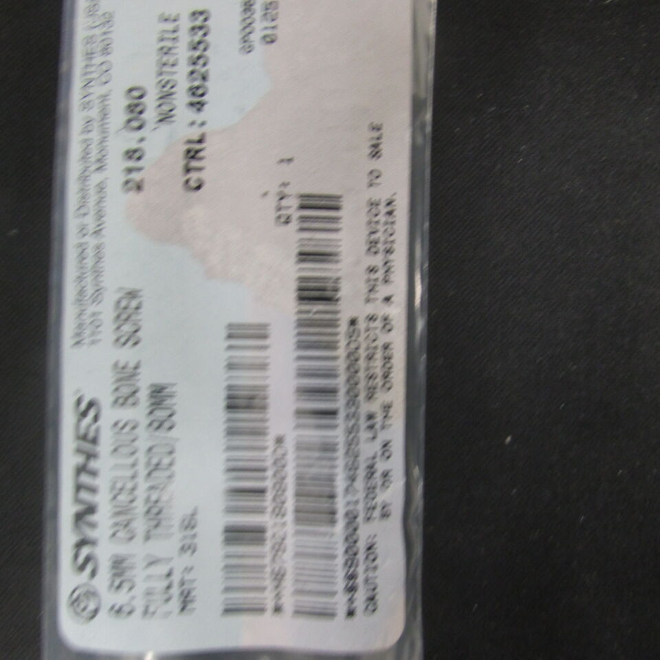 218.08 - SYNTHES - 6.5mm cancellous bone screw fully threaded / 80mm, () - ( Expiry Date: EACH )