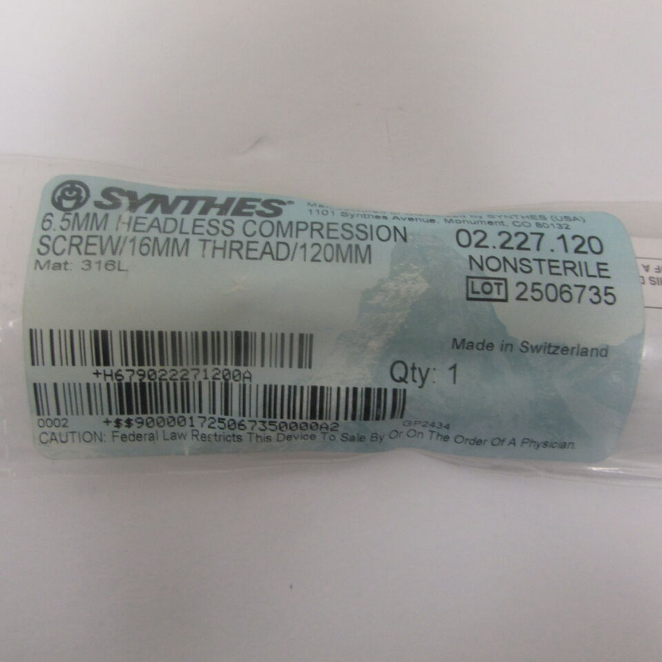02.227.120 - SYNTHES - 6.5mm headless compression screw/16mm thread/120mm, () - ( Expiry Date: EACH )