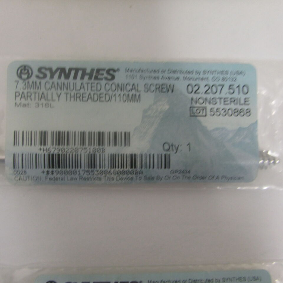 02.207.510 - SYNTHES - 7.3mm cannulated conical screw partially threaded 110mm, () - ( Expiry Date: EACH )