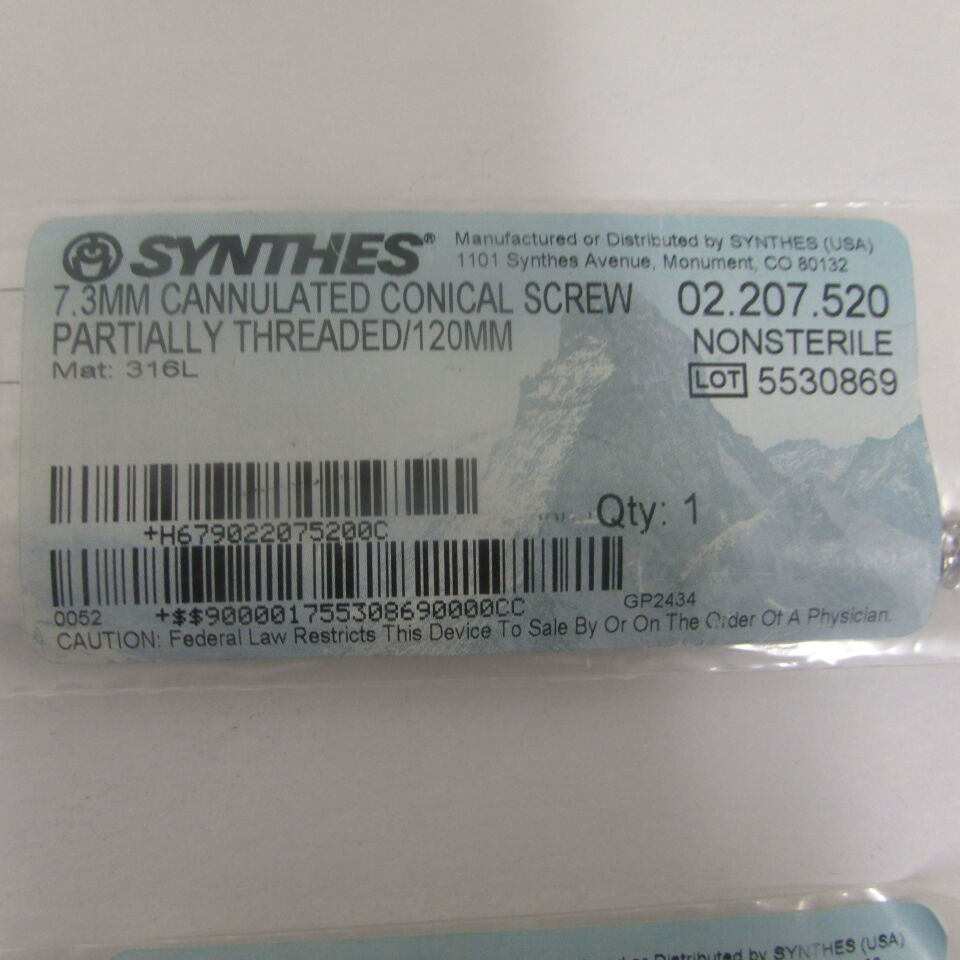 02.207.520 - SYNTHES - 7.3mm cannulated conical screw partially threaded 120mm, () - ( Expiry Date: EACH )