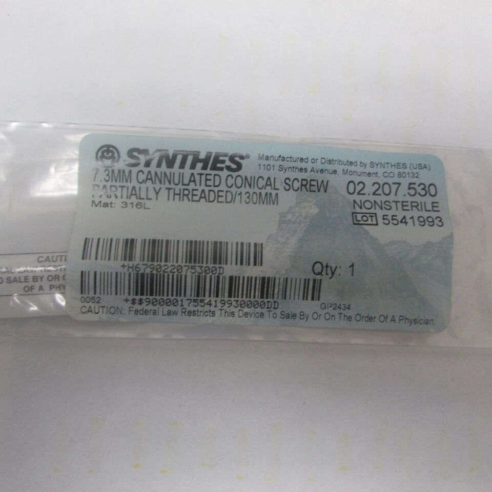 02.207.530 - SYNTHES - 7.3mm cannulated conical screw partially threaded 130mm, () - ( Expiry Date: EACH )
