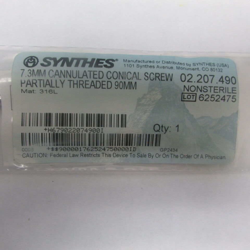 02.207.490 - SYNTHES - 7.3mm cannulated conical screw partially threaded 90mm, () - ( Expiry Date: EACH )