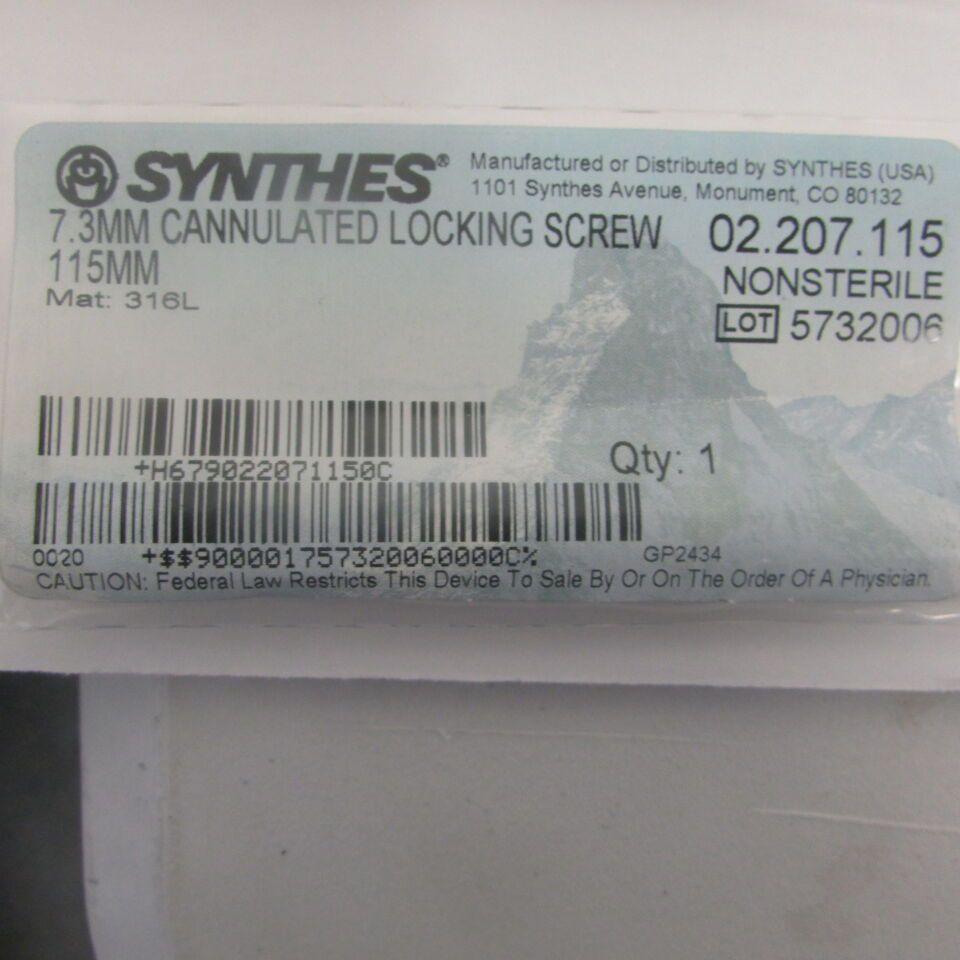 02.207.115 - SYNTHES - 7.3mm cannulated locking screw 115mm, () - ( Expiry Date: EACH )