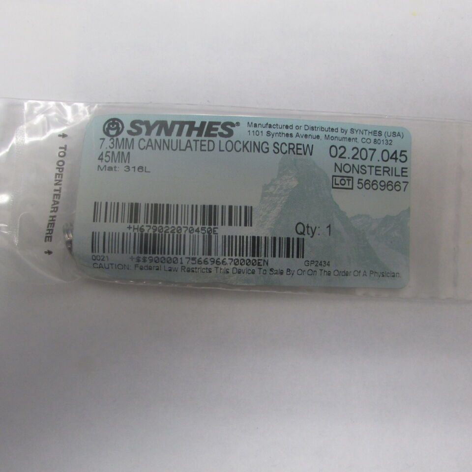02.207.045 - SYNTHES - 7.3mm cannulated locking screw 45mm, () - ( Expiry Date: EACH )