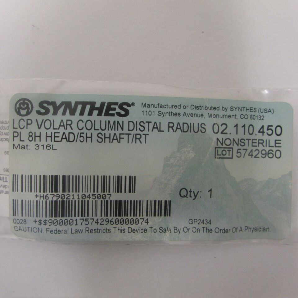 02.110.450 - SYNTHES - lcp volar column distal radius pl 8h head/5h shaft/rt, () - ( Expiry Date: EACH )