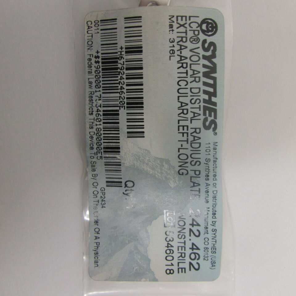 242.462 - SYNTHES - lcp volar distal radius plate extra articular left long, () - ( Expiry Date: EACH )