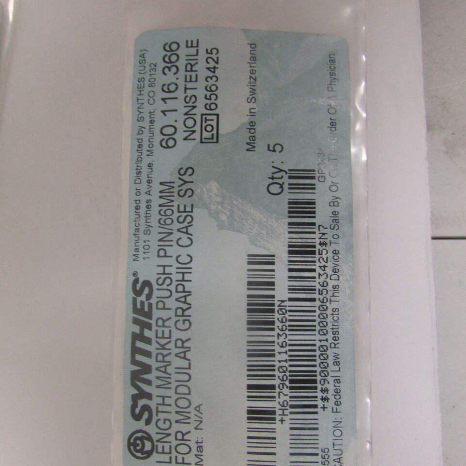 60.116.366 - SYNTHES - length marker push pin/66mm for modular graphic case sys , () - ( Expiry Date: EACH )