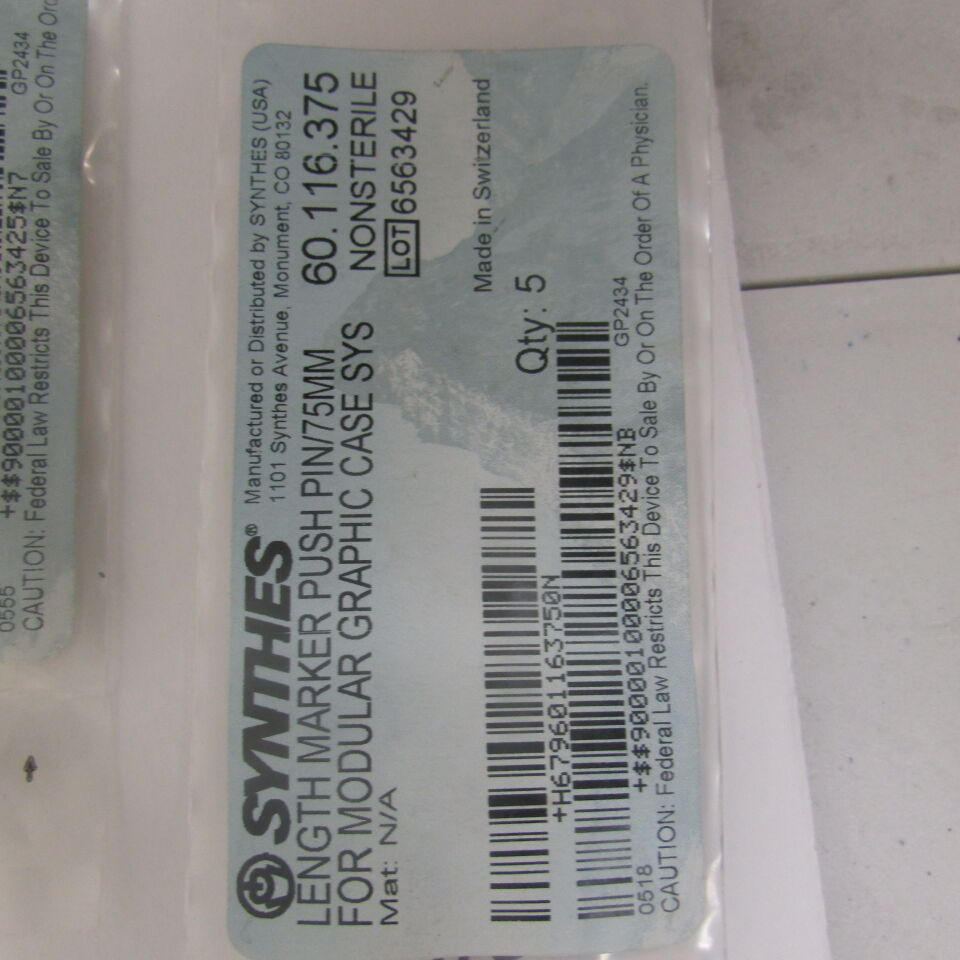 60.116.375 - SYNTHES - length marker push pin/75mm for modular graphic case sys , () - ( Expiry Date: EACH )