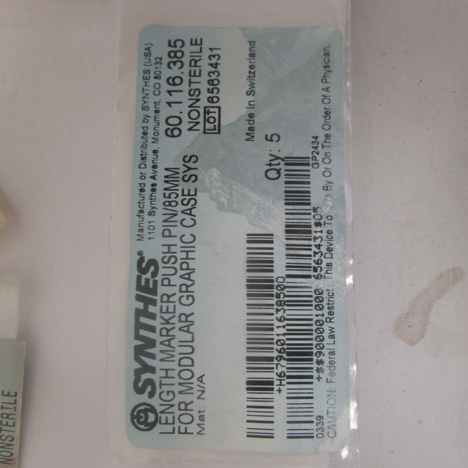 60.116.385 - SYNTHES - length marker push pin/85mm for modular graphic case sys , () - ( Expiry Date: EACH )