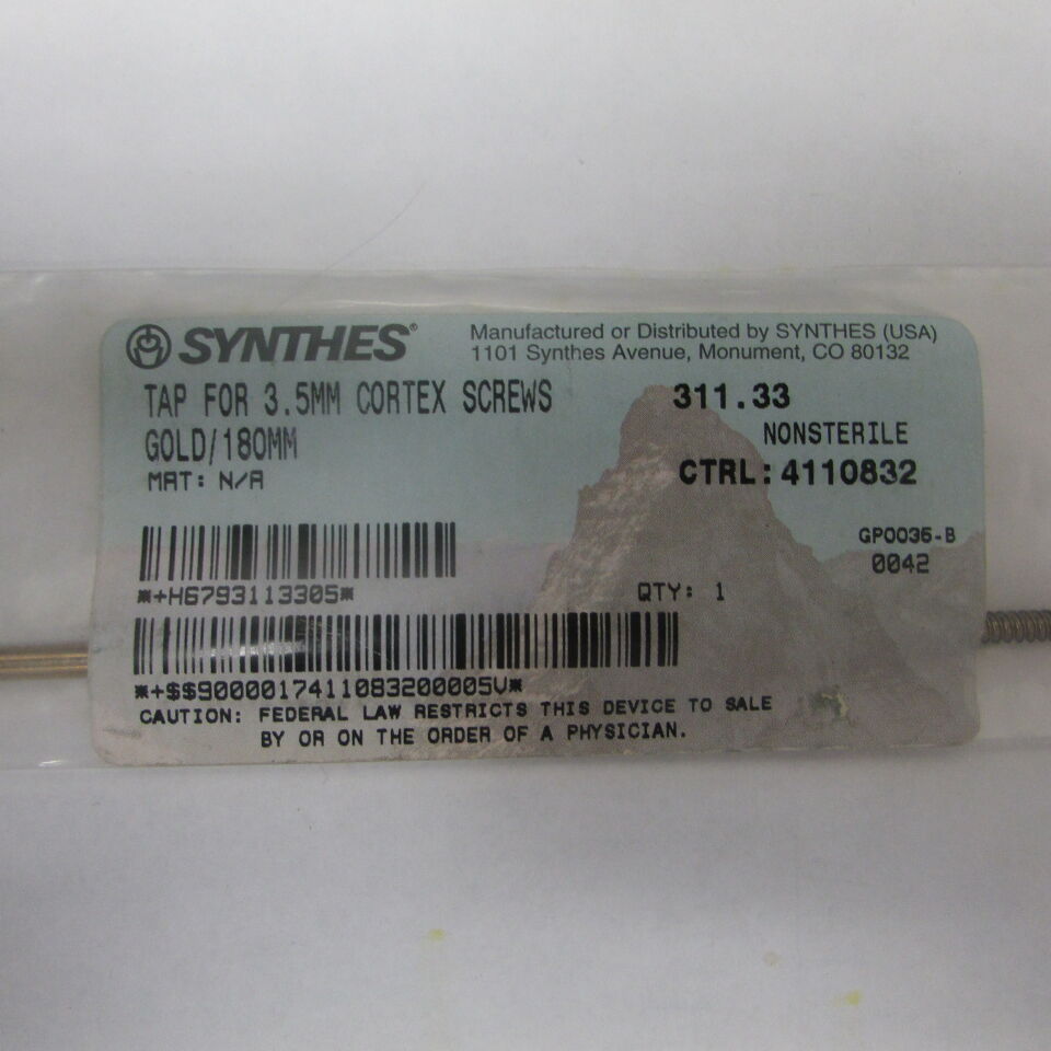 311.33 - SYNTHES - tap for 3.5mm cortex screws gold/180mm, () - ( Expiry Date: EACH )