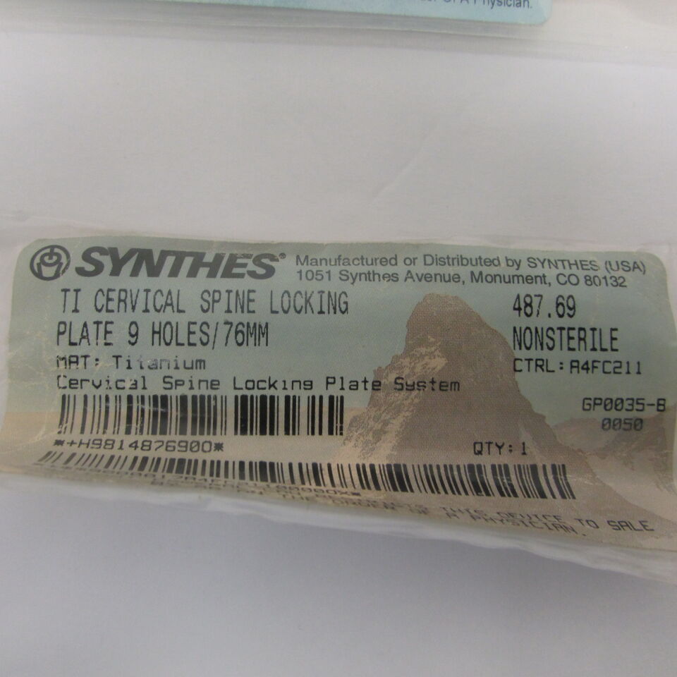 487.69 - SYNTHES - ti cervical spine locking plate 9 holes/76mm, () - ( Expiry Date: EACH )
