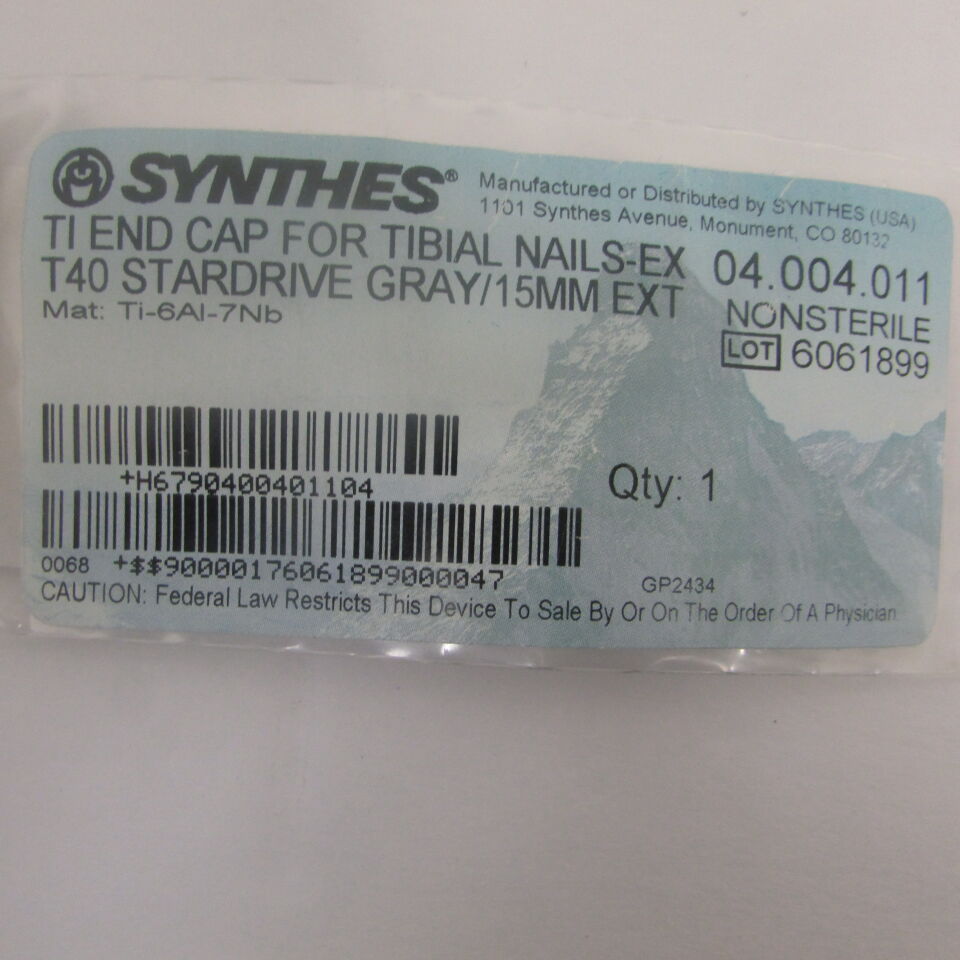 04.004.011 - SYNTHES - ti end cap for tibial nails-ex t40 stardrive gray/15mm ext, () - ( Expiry Date: EACH )