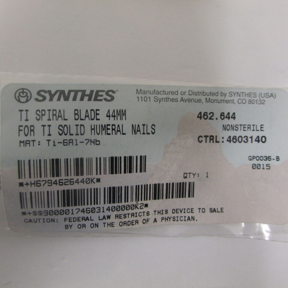 462.644 - SYNTHES - ti spiral blade 44mm for ti humeral nails, () - ( Expiry Date: EACH )