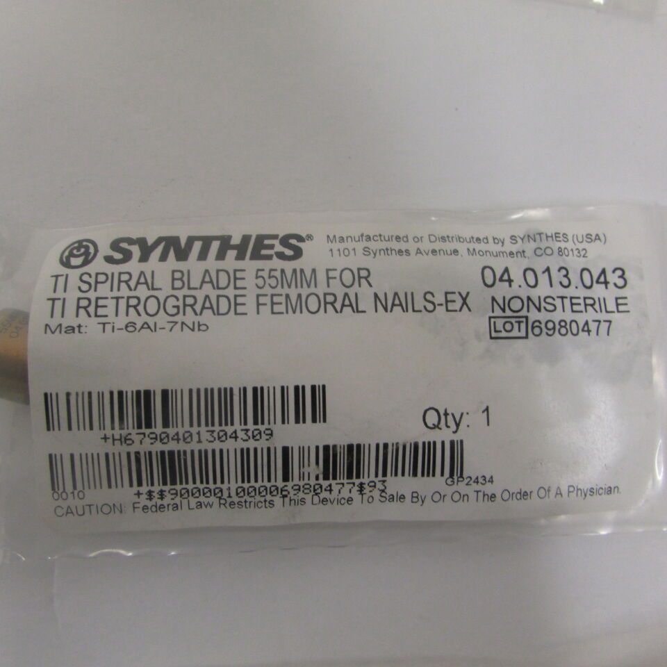 04.013.043 - SYNTHES - ti spiral blade 55mm for ti retrograde femoral nails-ex , () - ( Expiry Date: EACH )