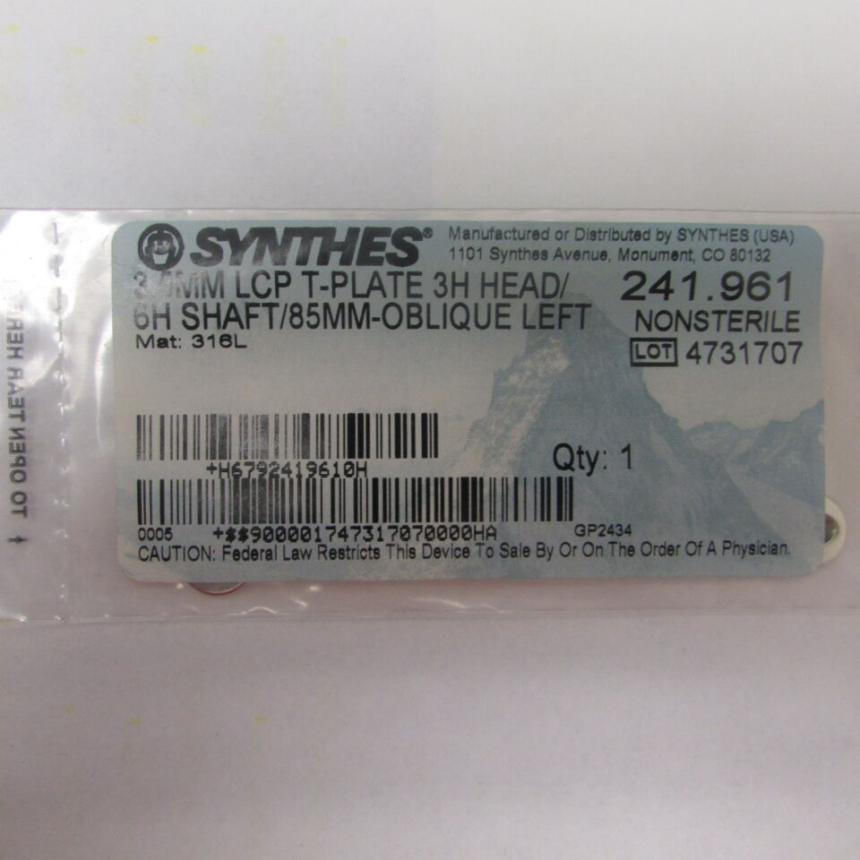 241.961 - SYNTHES - 3.5mm lcp proximal humerous plate long 6h shaft 85mm, () - ( Expiry Date: EACH )