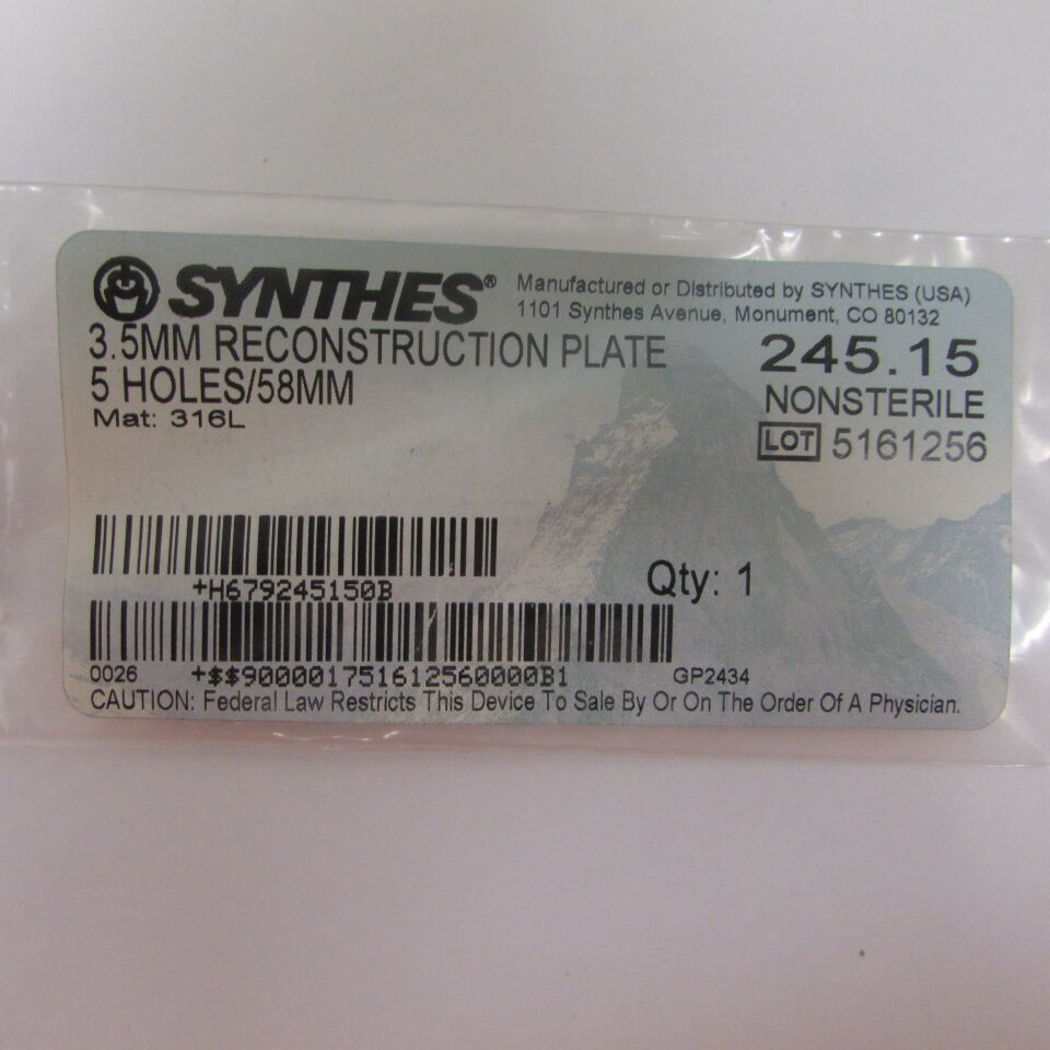 245.15 - SYNTHES - 3.5mm reconstruction plate 5 holes/58mm, () - ( Expiry Date: EACH )
