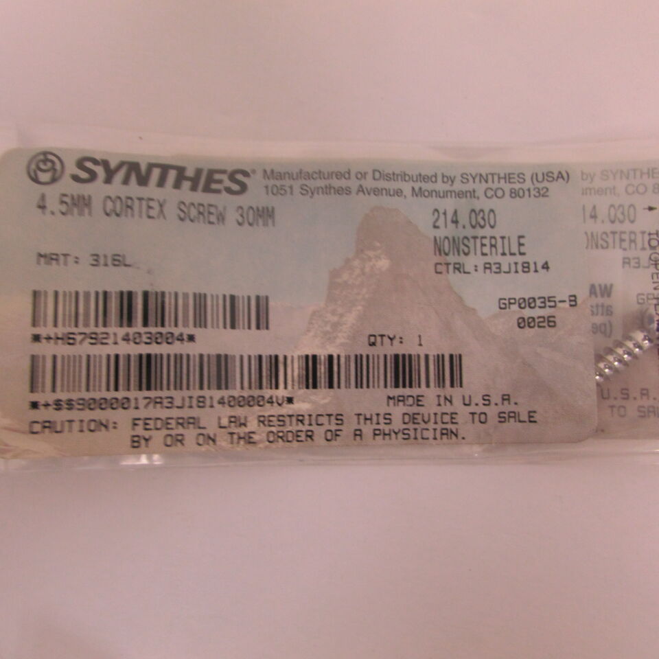 214.03 - SYNTHES - 4.5mm cortex screw 30mm, () - ( Expiry Date: EACH )