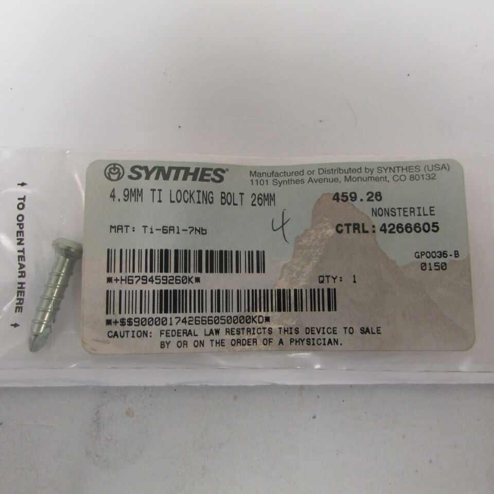 459.26 - SYNTHES - 4.9mm ti locking bolt 26mm, () - ( Expiry Date: EACH )
