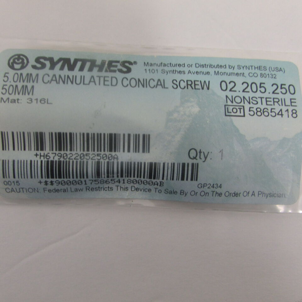 02.205.250 - SYNTHES - 5.0mm cannulated conical screw 50mm, () - ( Expiry Date: EACH )