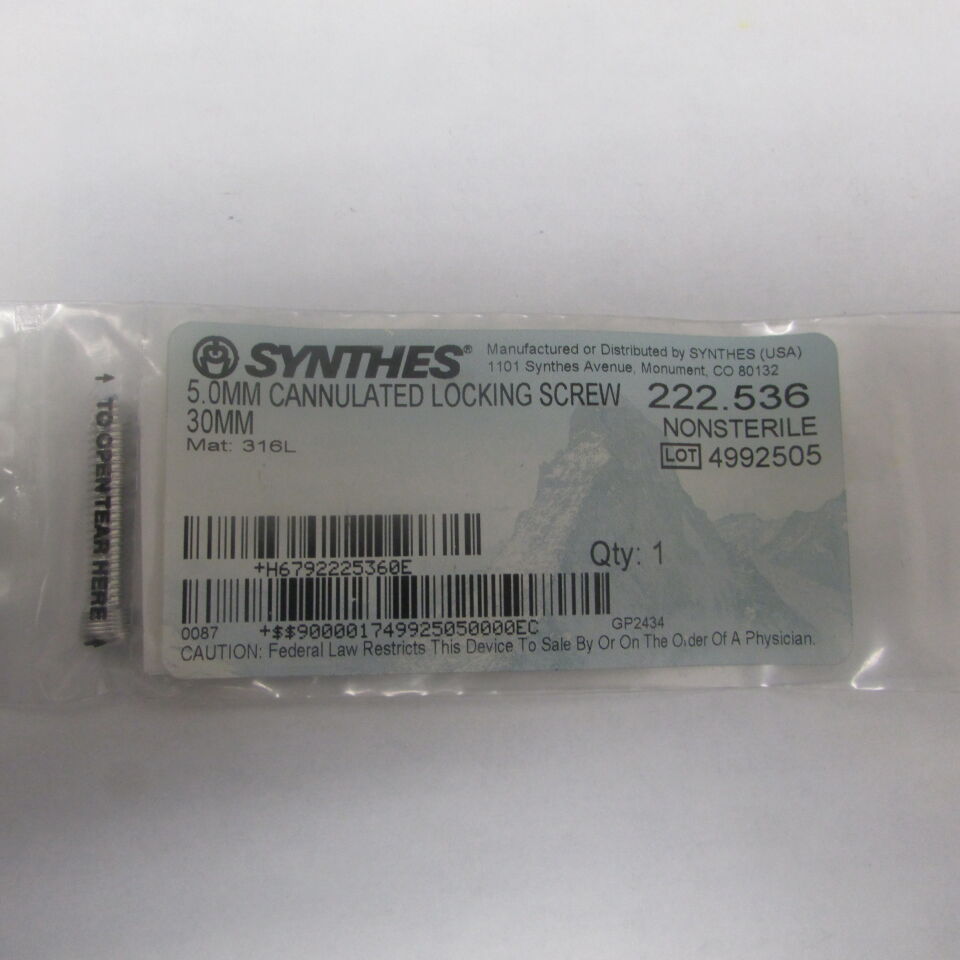222.536 - SYNTHES - 5.0mm cannulated locking screw 30mm, () - ( Expiry Date: EACH )