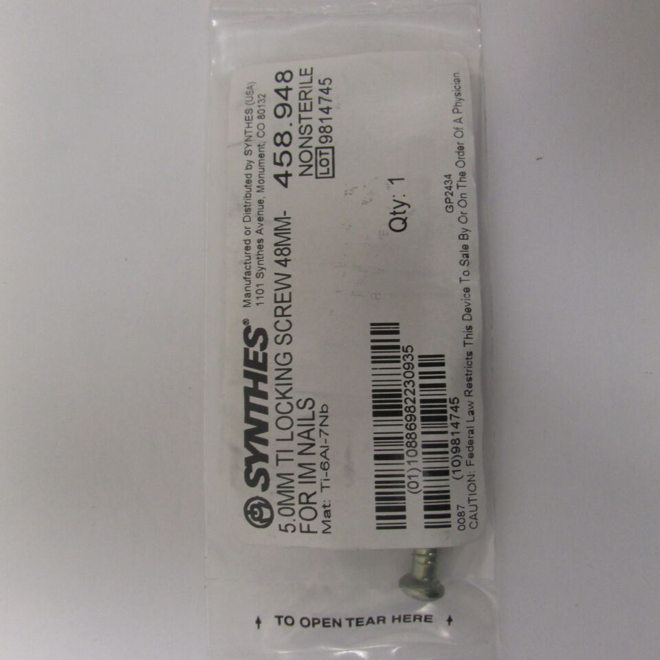 458.948 - SYNTHES - 5.0mm ti locking screw 48mm for im nails, () - ( Expiry Date: EACH )