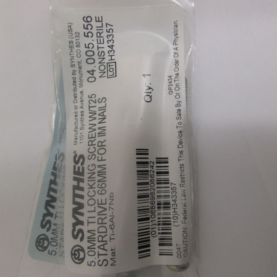 04.005.556 - SYNTHES - 5.0mm ti locking screw w/t25 stardrive 66mm for im nails, () - ( Expiry Date: EACH )