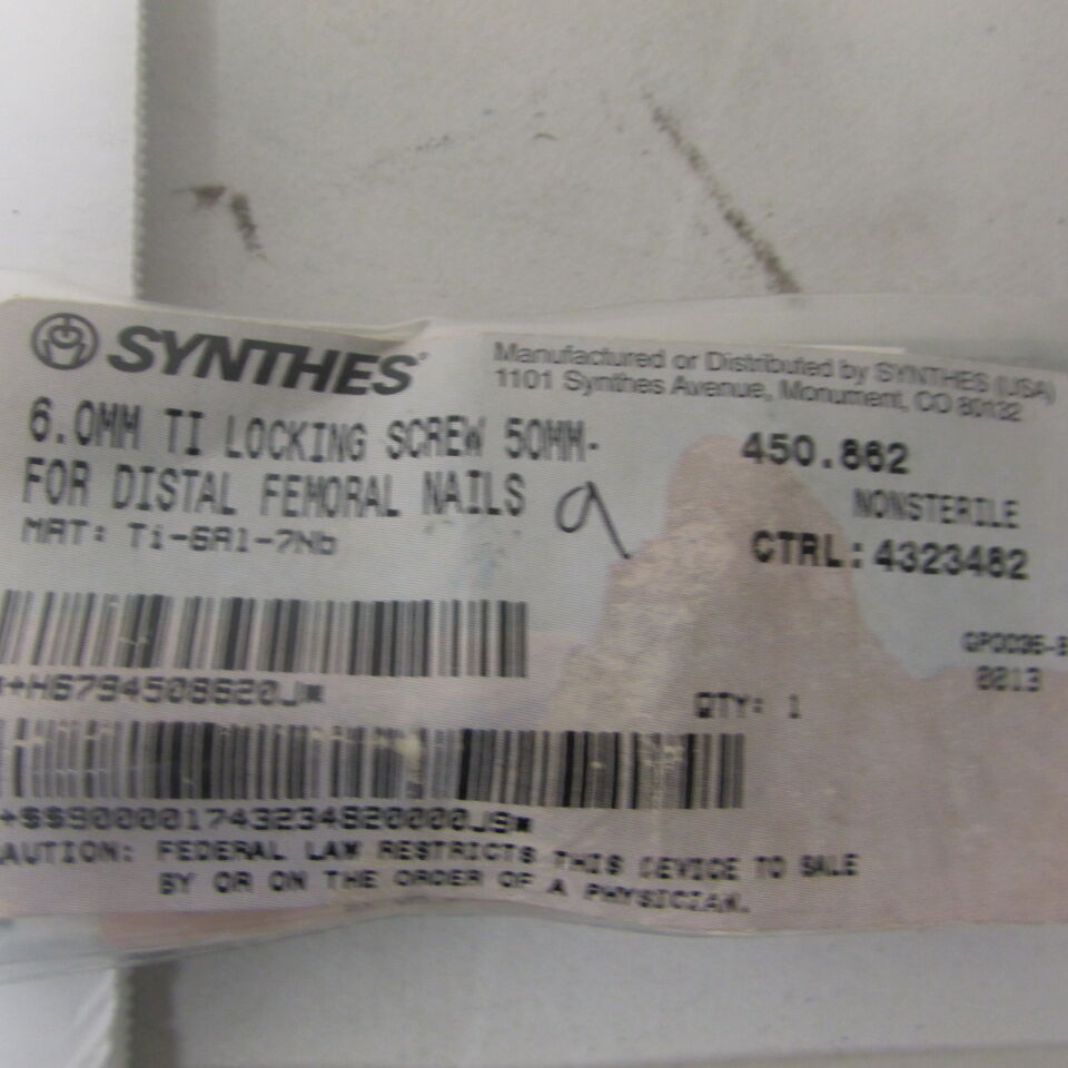 450.862 - SYNTHES - 6.0mm ti locking screw 50mm- for distal femoral nails, () - ( Expiry Date: EACH )