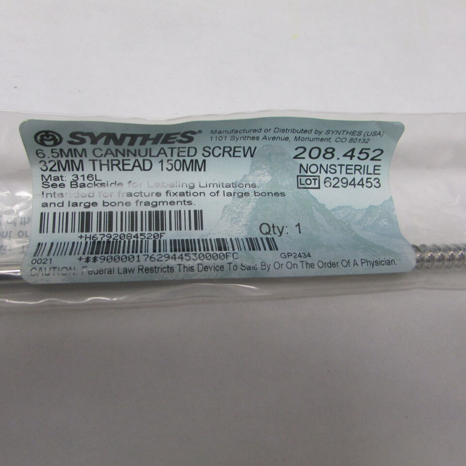 208.452 - SYNTHES - 6.5mm cannulated screw, 32mm thread, 155mm, () - ( Expiry Date: EACH )