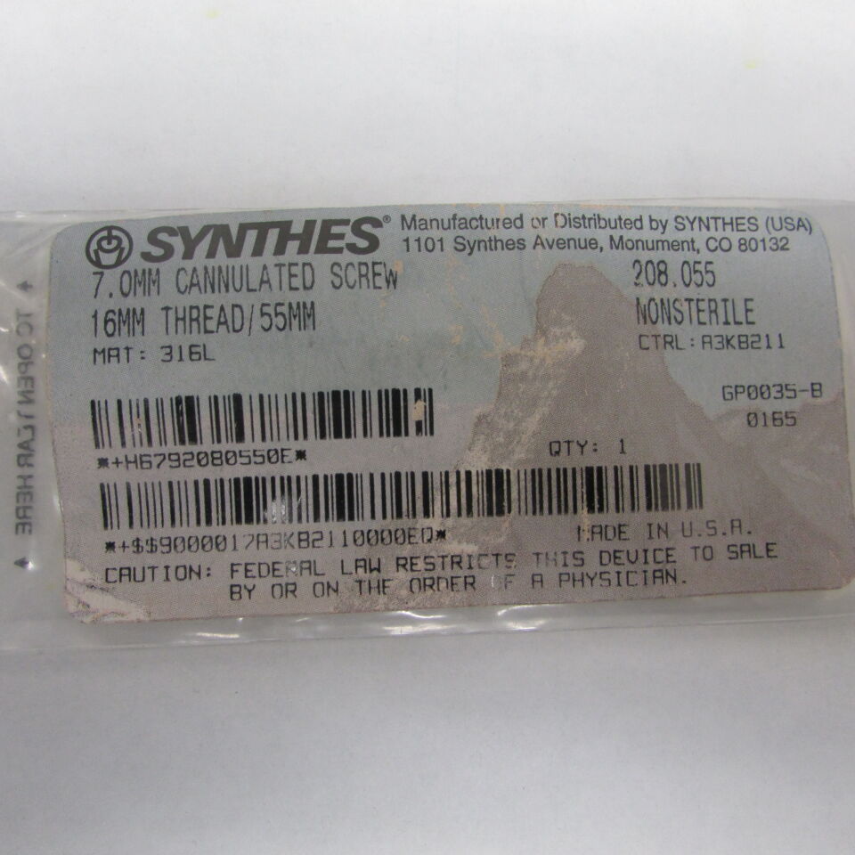 208.06 - SYNTHES - 7.0mm cannulated screw, 16mm thread, 60mm, () - ( Expiry Date: EACH )