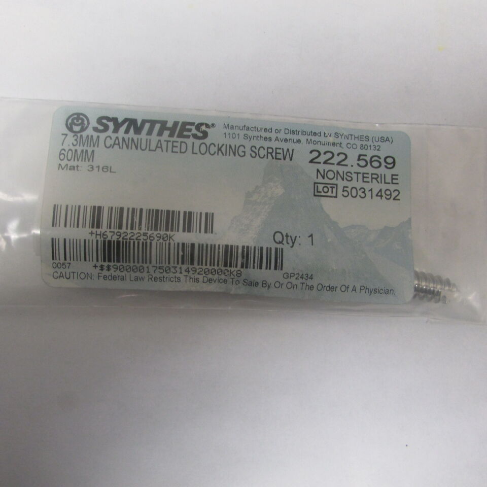 222.569 - SYNTHES - 7.3mm cannulated locking screw 60mm, () - ( Expiry Date: EACH )