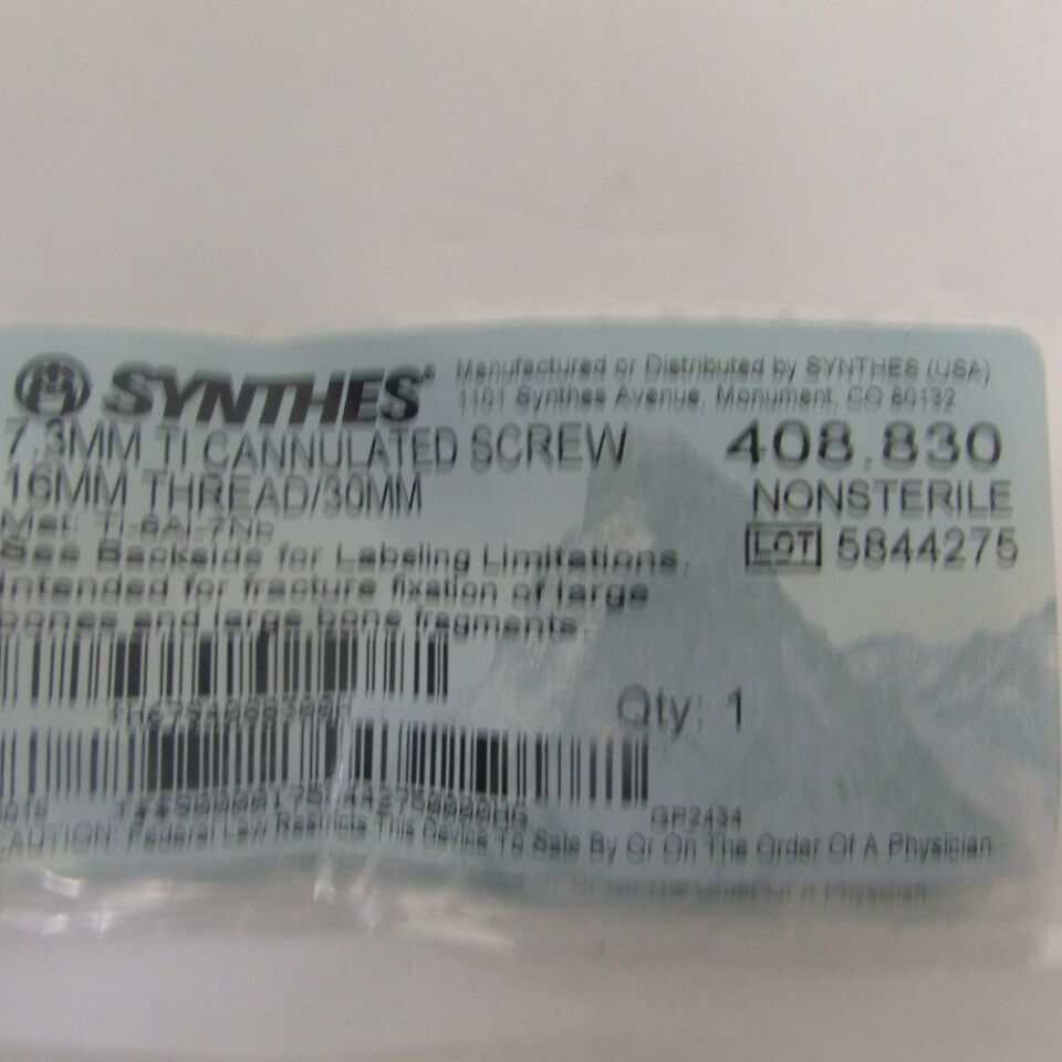 408.83 - SYNTHES - 7.3mm ti cannulated screw 16mm thread/30mm, () - ( Expiry Date: EACH )