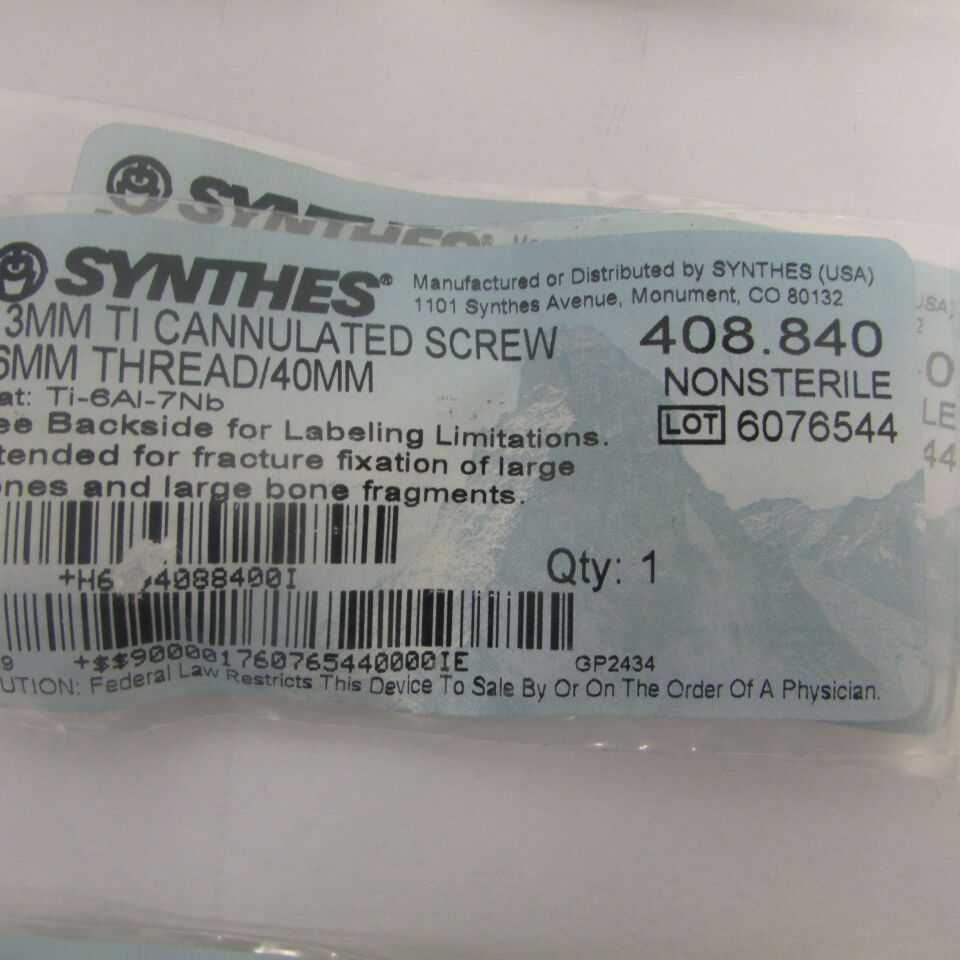 408.84 - SYNTHES - 7.3mm ti cannulated screw 16mm thread/40mm, () - ( Expiry Date: EACH )