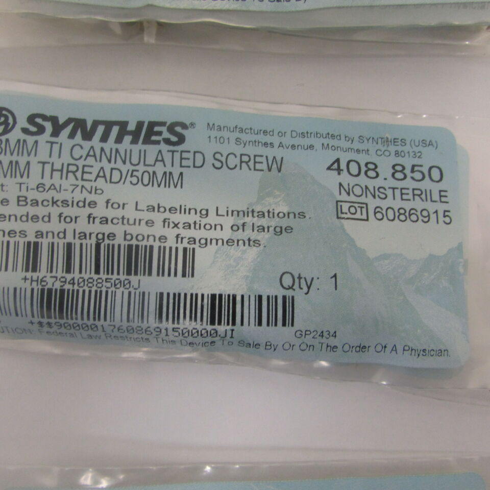 408.85 - SYNTHES - 7.3mm ti cannulated screw 16mm thread/50mm, () - ( Expiry Date: EACH )