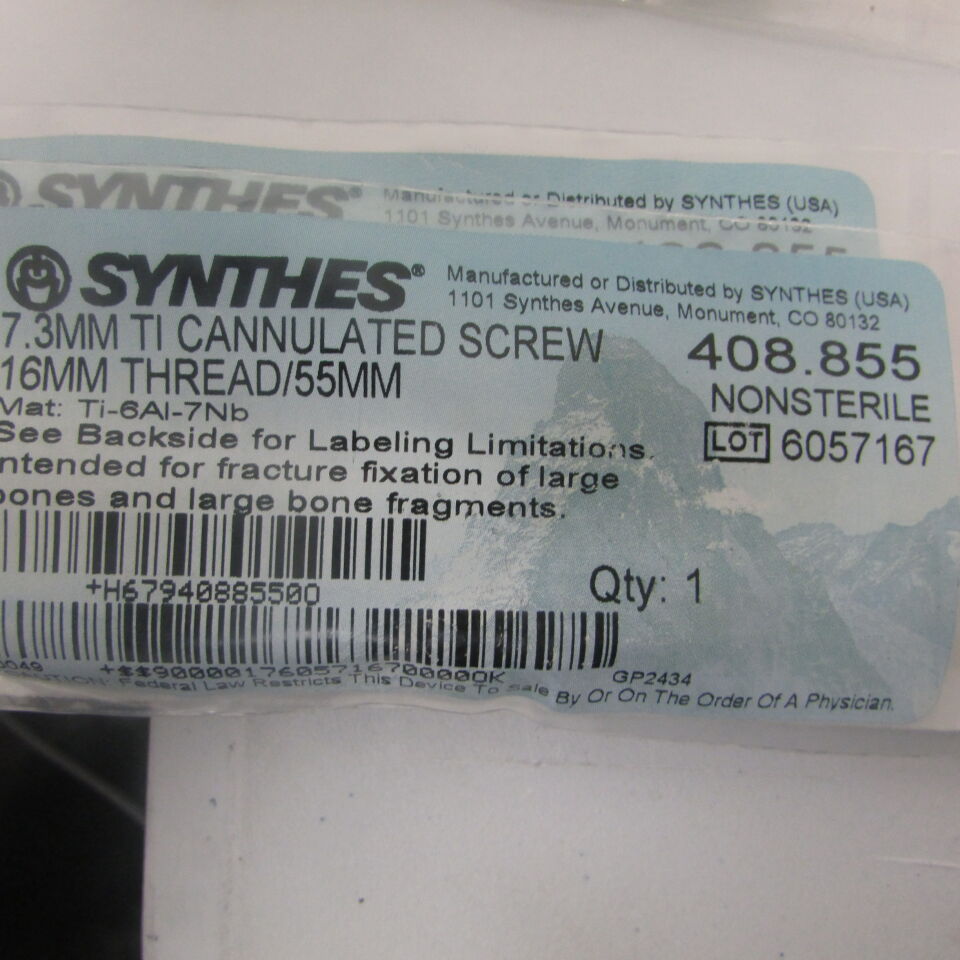 408.855 - SYNTHES - 7.3mm ti cannulated screw 16mm thread/55mm, () - ( Expiry Date: EACH )